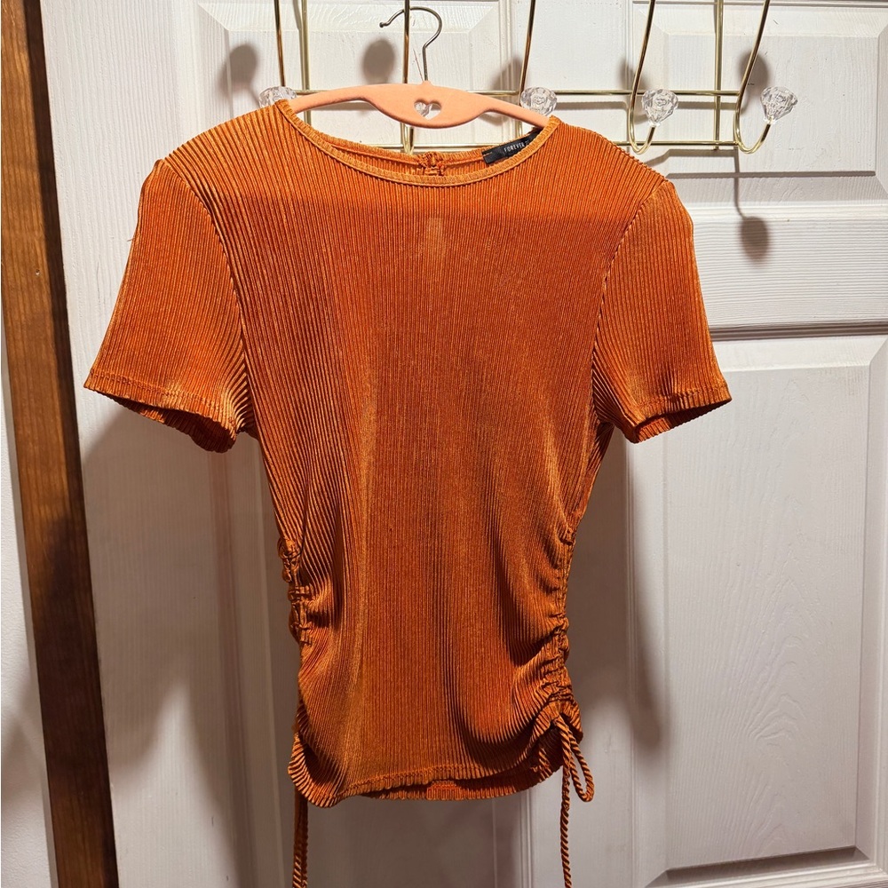 Forever 21 Orange Ruched Short Sleeve Top